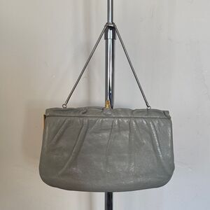 VINTAGE ETRA Elegant Gray Genuine Leather Handbag Clutch Gold/Silver Hardware
